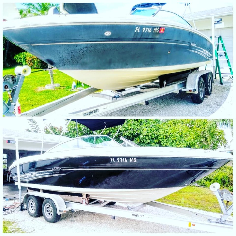 Faded Colored Hulls In Florida. Before After photos. Boat